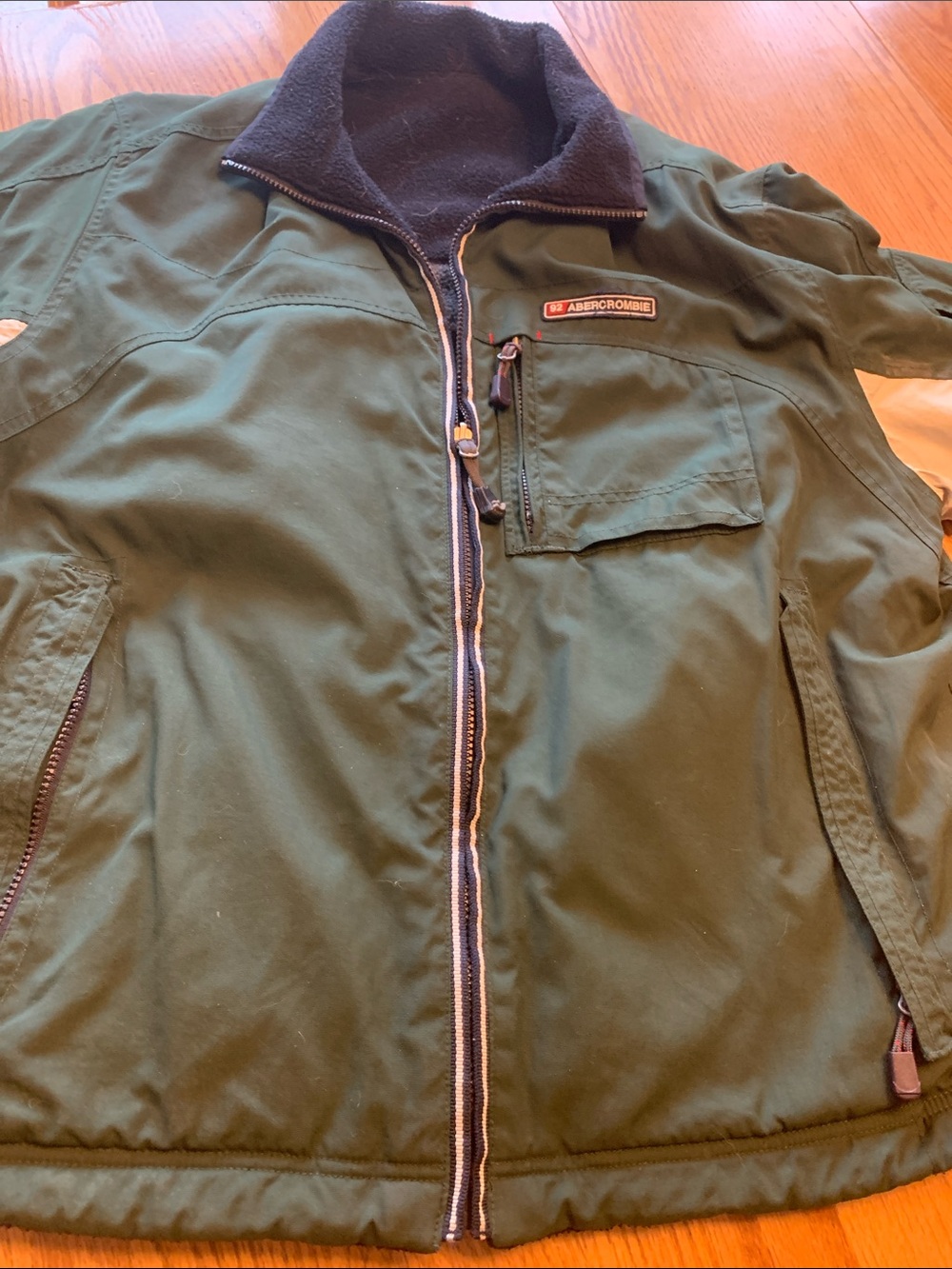 Abercrombie & Fitch Olive Green Field Jacket with Black Collar